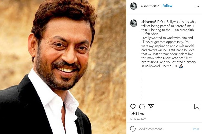 Aishwarya Sharma paid tribute to Irrfan Khan on April 29, 2020
