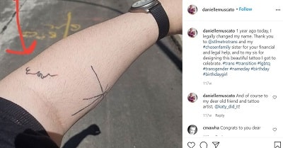 Danielle Muscato has many tattoos on her arm