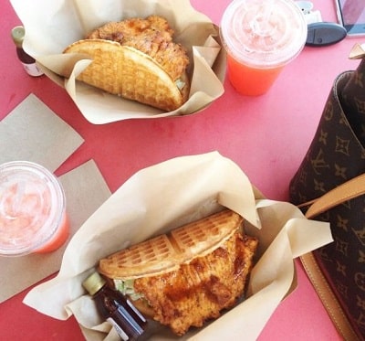 Sophia Bertolami having her favorite chicken and waffles