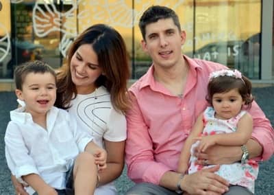Arlene Guzman Todd with her husband Jeremy Todd and with her two kids