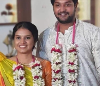 Bhumika Das photographed with her partner Amlan Das during their engagement event