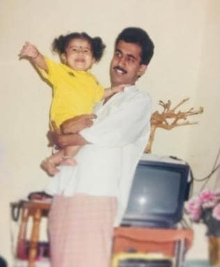 Namratha Gowda with her dad in her childhood