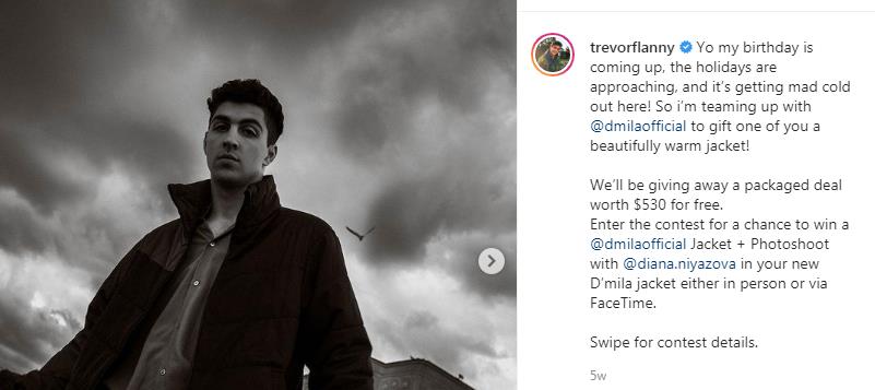 Trevor Tordjman promoting Dimilao jacket