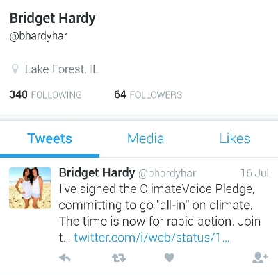 Twitter handle of Bridget Hardy