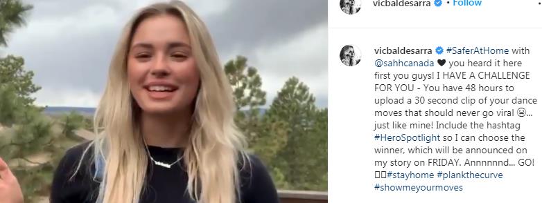 Victoria Baldesarra throwing contest for all the dancers to dance for 30 mins in Instagram