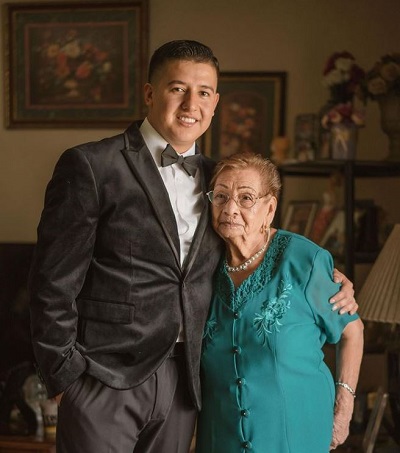 Raul Aguilar with his grandmother