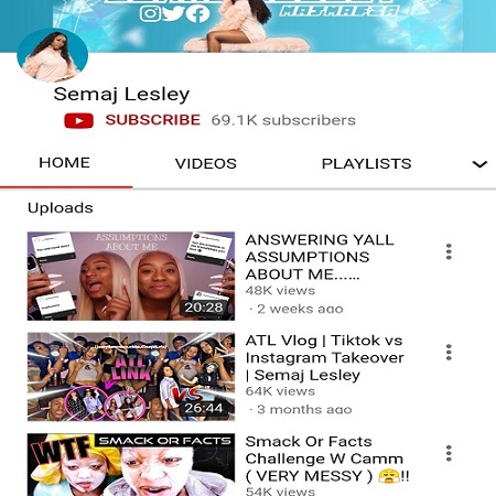 Semaj Lesley's YouTube channel