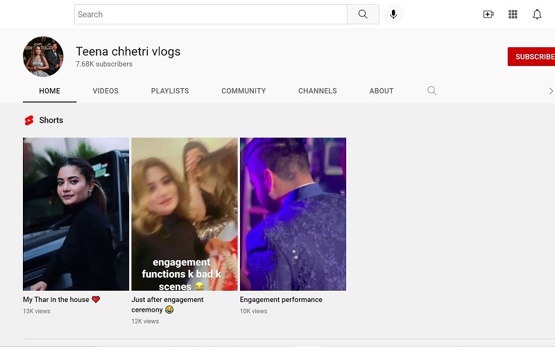 Teena Chhetri YouTube channel