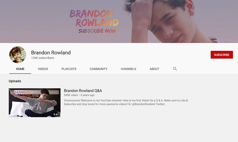 Brandon Rowland's YouTube channel