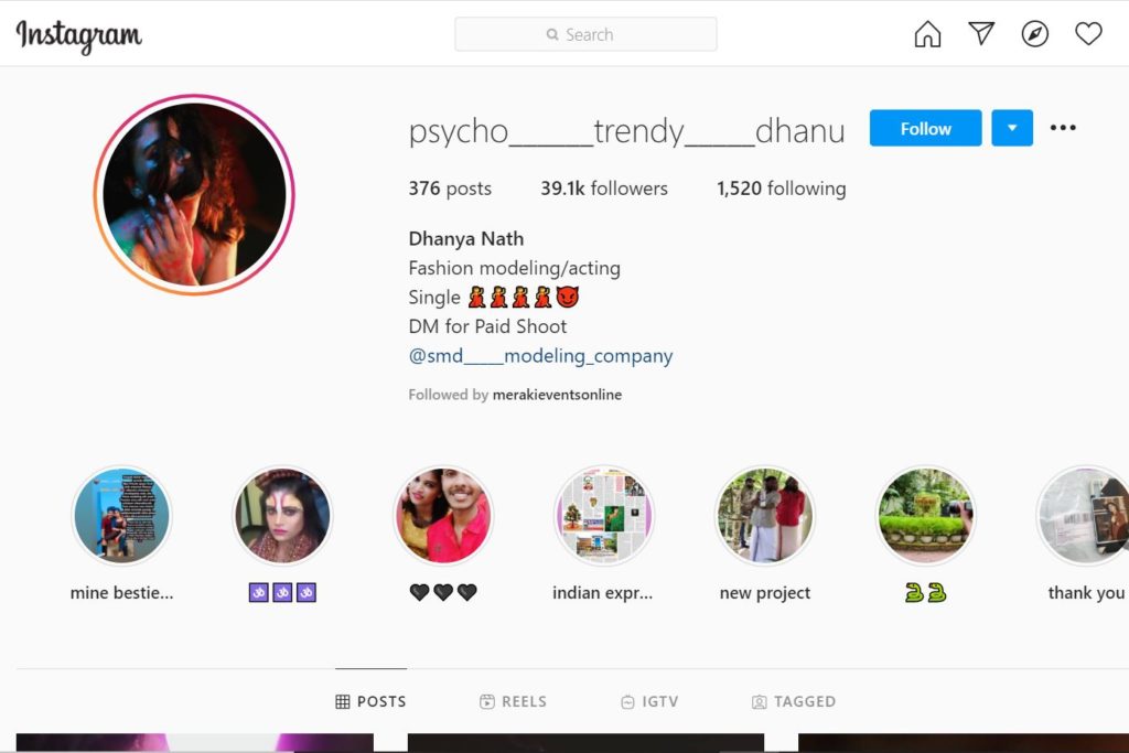 Dhanya Nath Instagram account