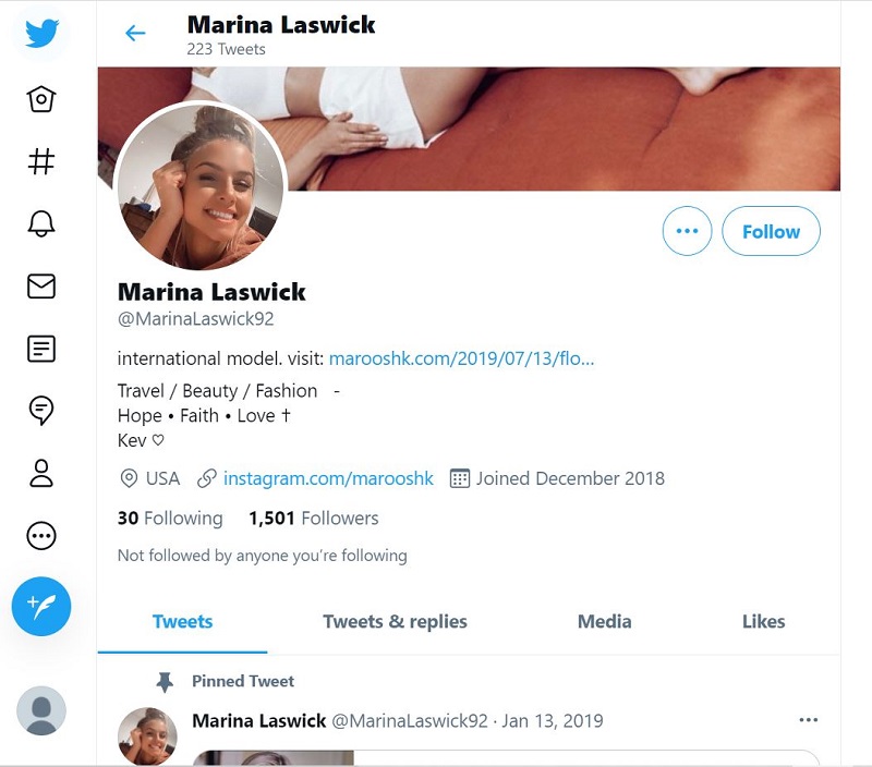 Marina Laswick Twitter account