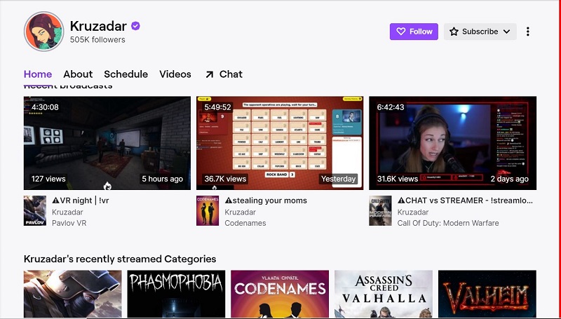 Kruzadar Twitch account