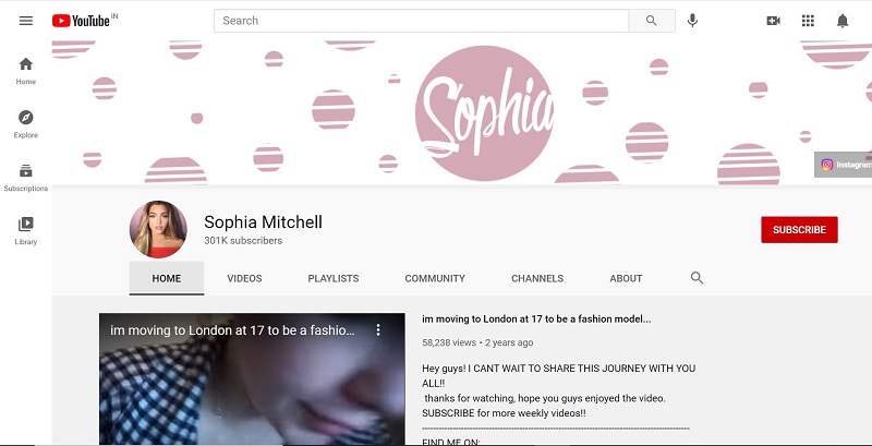 Sophia Mitchell YouTube account