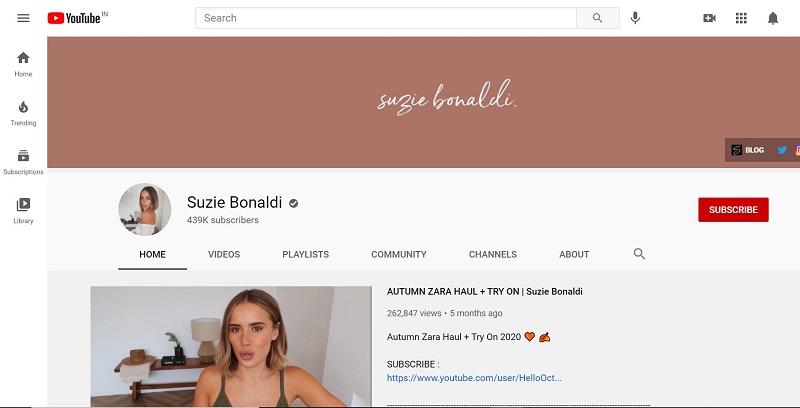 Suzie Bonaldi YouTube account