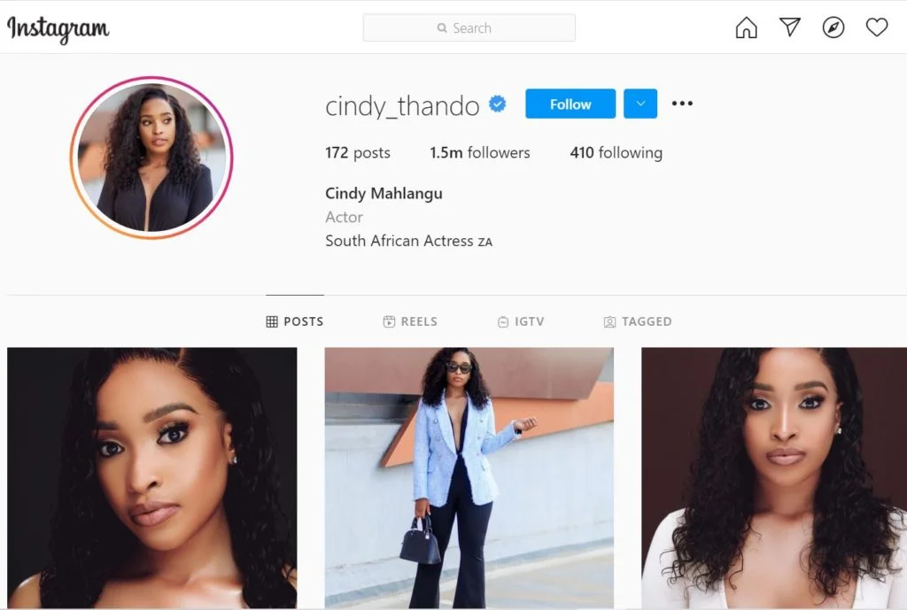 Cindy Mahlangu Instagram account