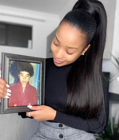Cindy Mahlangu with her mother;s photo
