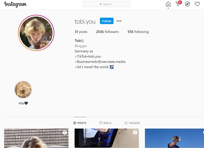 Tobi You Instagram account
