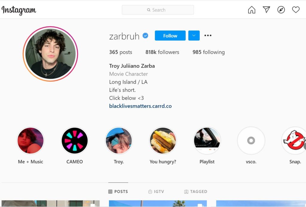 Troy Zarba Instagram account