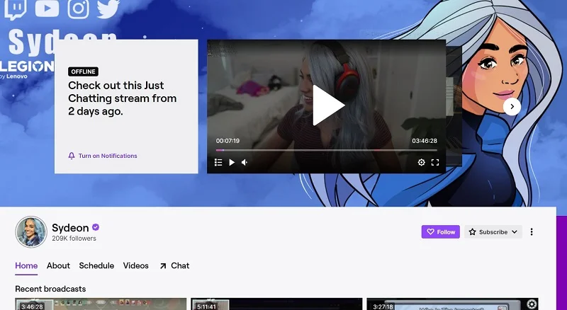 Sydeon Twitch account has over 209,000 followers