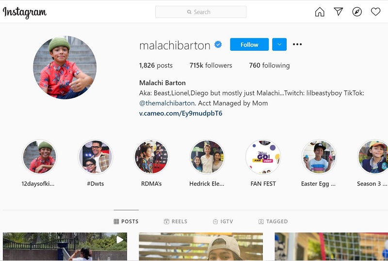 Malachi Barton Instagram account