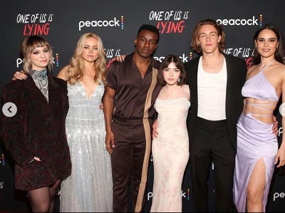 Marianly Tejada with the cast of One Of Us Is Lying