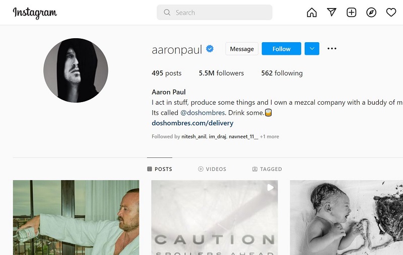 Aaron Paul has 5.5 million on Instagram