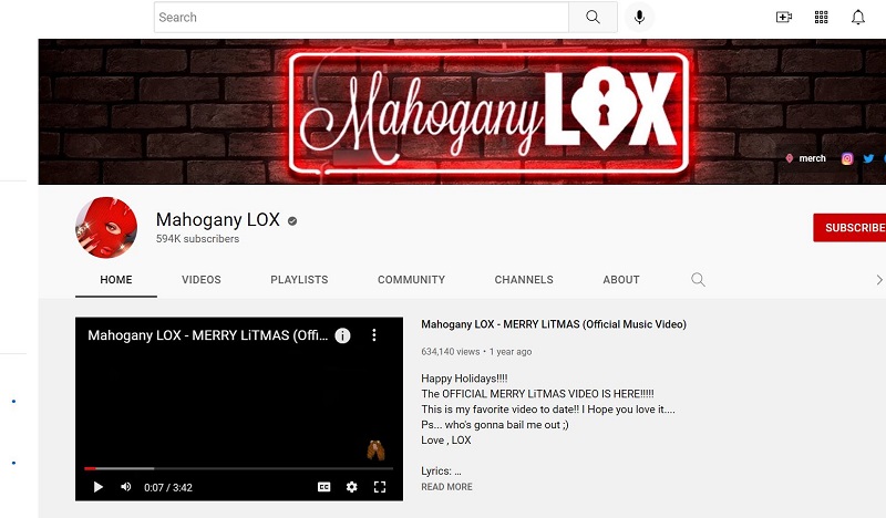 Mahogany Lox has 594k subscribers on YouTube