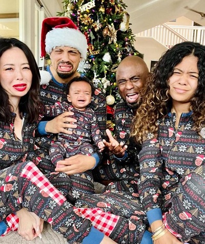 Mandie Taketa with her ex husband Wayne Brady, boyfriend Jason Fordham and kids