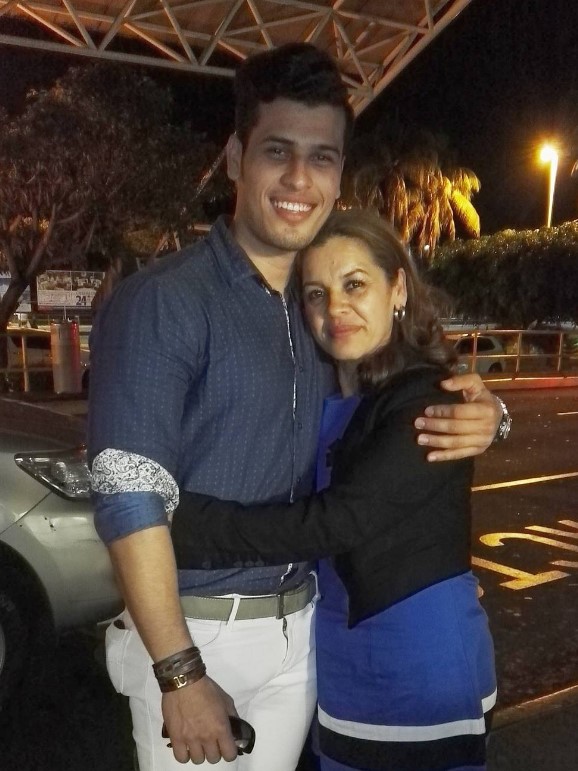 Junior Rodriguez with his mother