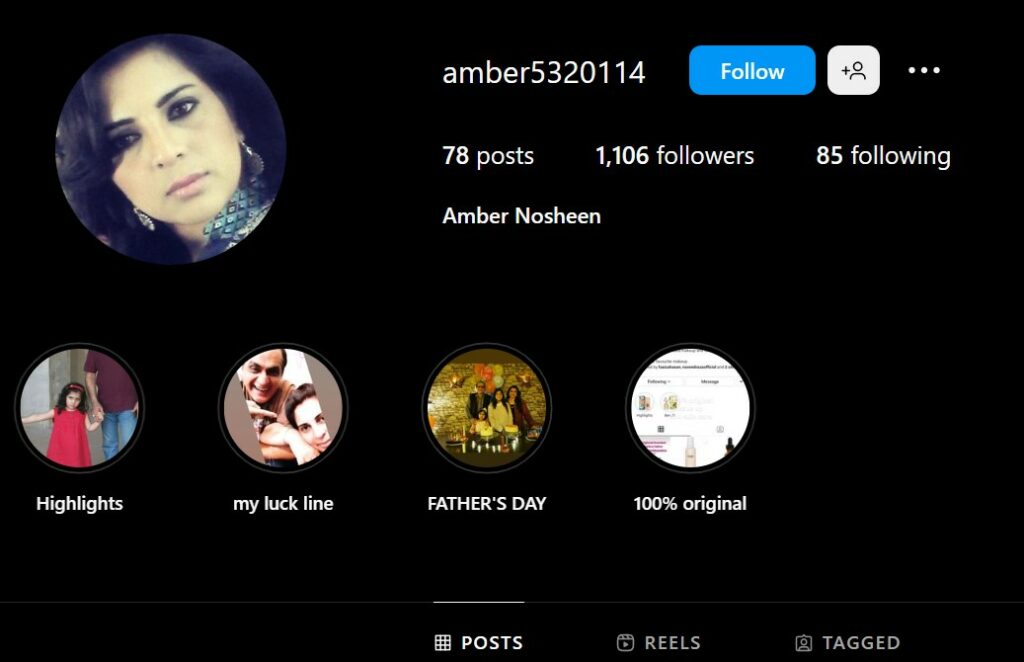 Amber Nosheen's Instagram account