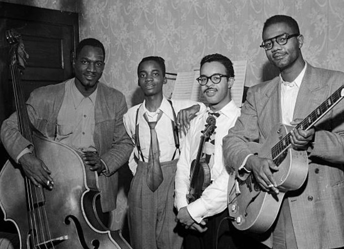 An old photo of Ahmad Jamal with his bandmates