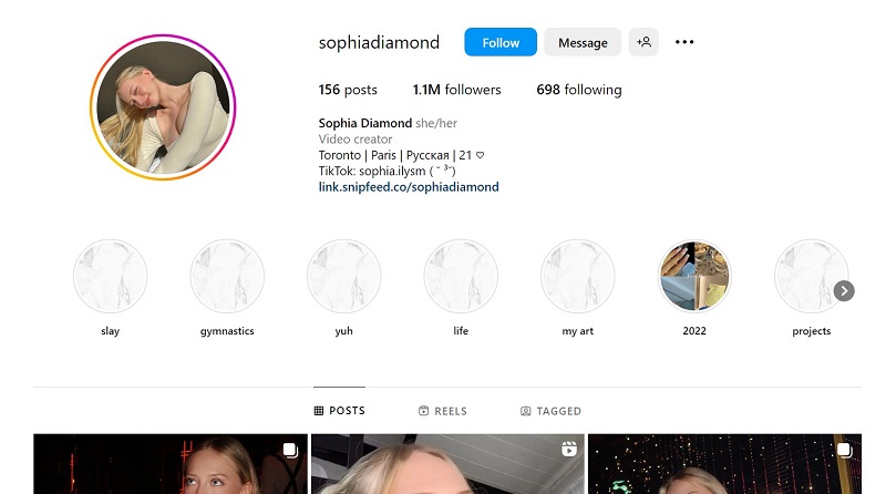 Sophia Diamond Instagram account