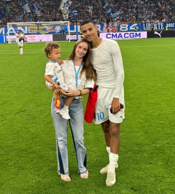 Harriet Robson with her partner Mason Greenwood and son