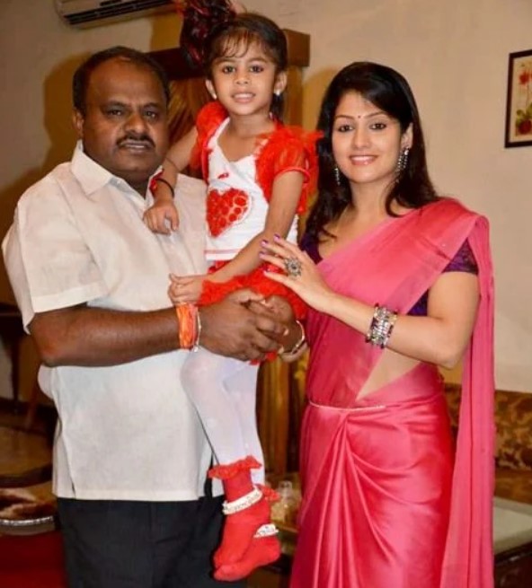 Radhika Kumarswamy with her second husband and daughter
