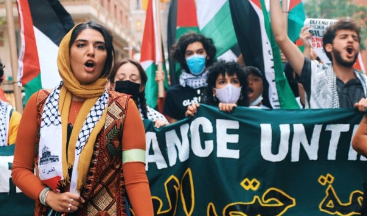 Nerdeen Kiswani during a public protest