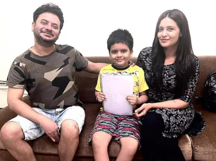 Priyanka Sarkar with her husband and son