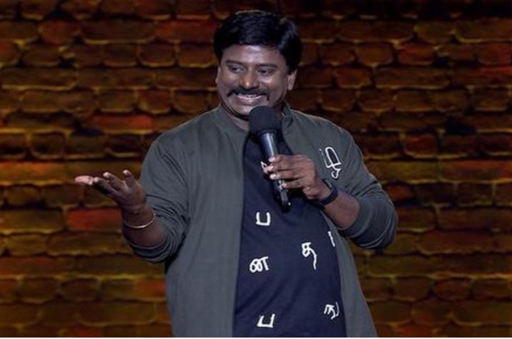 Rajmohan Arumugam during a stand-up comedy show
