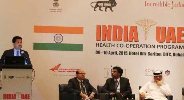 Shamsheer Vayalil while delivering a lecture during an event in India