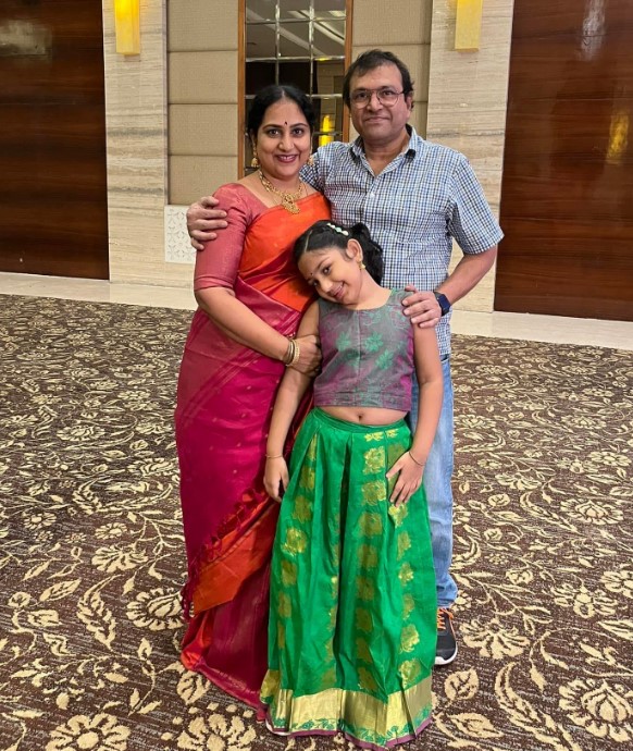 Gayathri Shastry with her husband and daughter