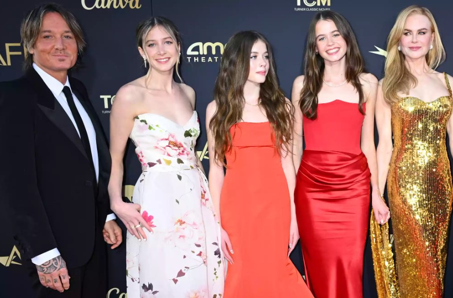 Keith Urban, Sunday Rose Urban, Faith Margaret Urban, Sybella Hawley and Nicole Kidman in 2024